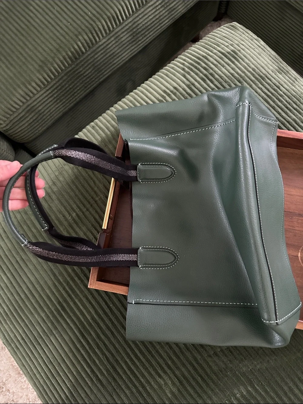 Coach Green Leather Tote with Dark Ribbon Handles